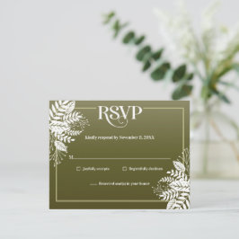 Elegant witte bladeren, olijfgroen RSVP kaartje