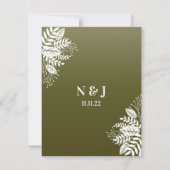 Elegant witte bladeren, olijfgroen save the date (Achterkant)