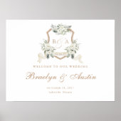 Elegant Witte Bloem Groene Wapen Welkom Bord Poster (Voorkant)