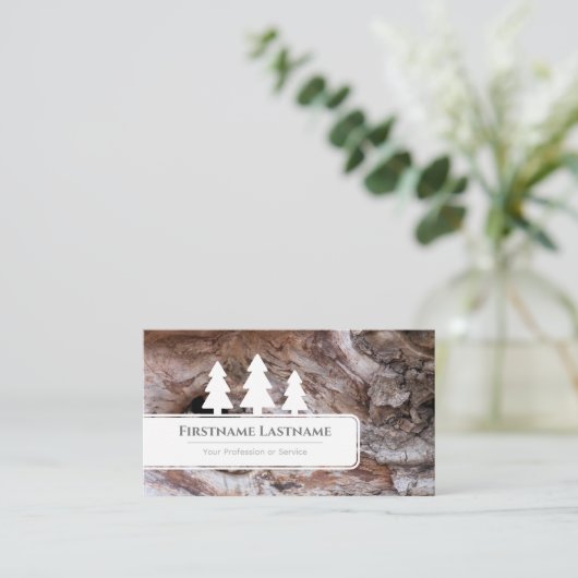 Elegant witte bomen op de schors van bruine houtko visitekaartje (Staand voorkant)