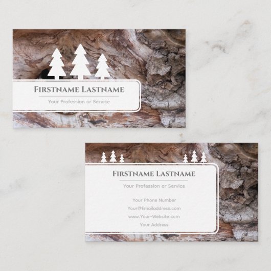 Elegant witte bomen op de schors van bruine houtko visitekaartje (Voorkant / Achterkant)