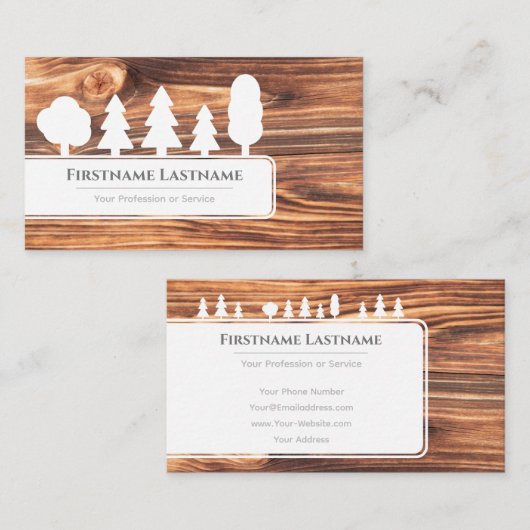 Elegant witte bomen op het bos van bruinhouwhout visitekaartje (Voorkant / Achterkant)