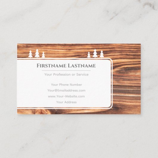 Elegant witte bomen op houtwaren met bruin hout visitekaartje (Achterkant)