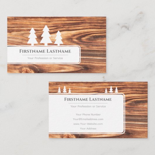 Elegant witte bomen op houtwaren met bruin hout visitekaartje (Voorkant / Achterkant)