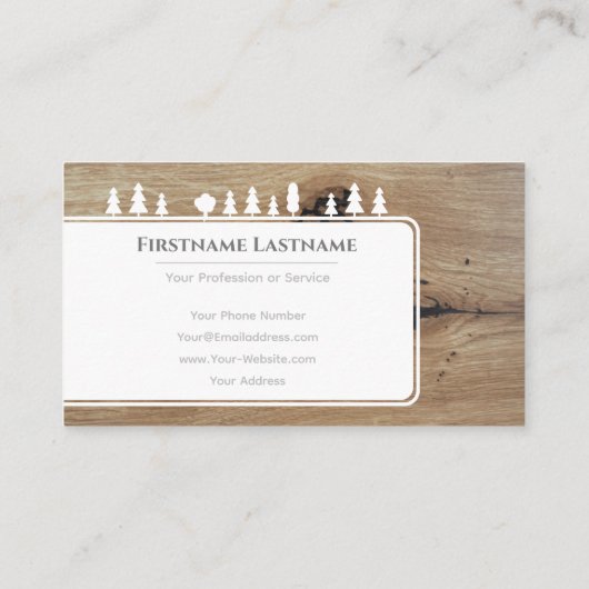 Elegant witte bomen op parket met bruinhouten graa visitekaartje (Achterkant)