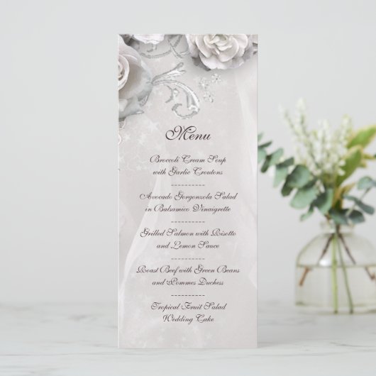 Elegant witte bruiloft menu (Staand voorkant)