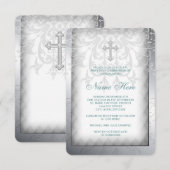 Elegant Witte Damast Kruis Eerste Communie Kaart (Voorkant / Achterkant)