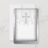 Elegant Witte Damast Kruis Eerste Communie Kaart (Achterkant)