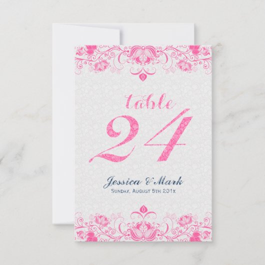 Elegant Witte Damast & Roze Bloemen Kant 2 Kaart (Voorkant)