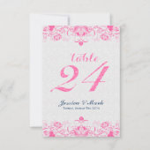 Elegant Witte Damast & Roze Bloemenkant 2 Kaart (Voorkant)