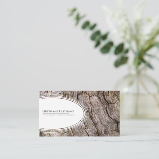 Elegant witte ellips, houtwaren met houten stijl visitekaartje (Staand voorkant)