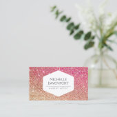 ELEGANT WITTE EMBLEM BRONZE/PINK OMBRE GLITTER VISITEKAARTJE (Staand voorkant)