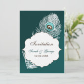 Elegant witte en blauwgroen bruiloft kaart (Staand voorkant)