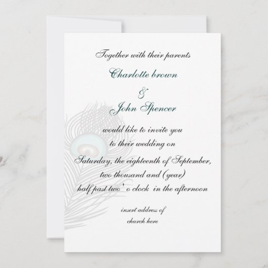 Elegant witte en blauwgroen bruiloft kaart (Achterkant)