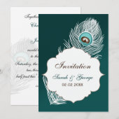 Elegant witte en blauwgroen bruiloft kaart (Voorkant / Achterkant)