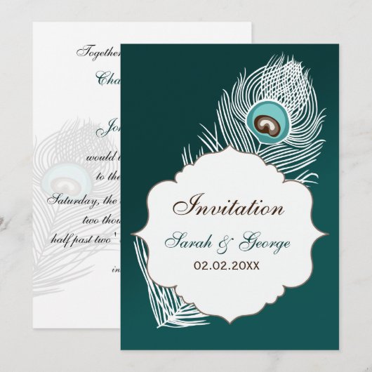 Elegant witte en blauwgroen bruiloft kaart (Voorkant / Achterkant)
