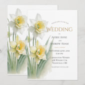Elegant witte en gele narcissen bruiloft kaart (Voorkant / Achterkant)
