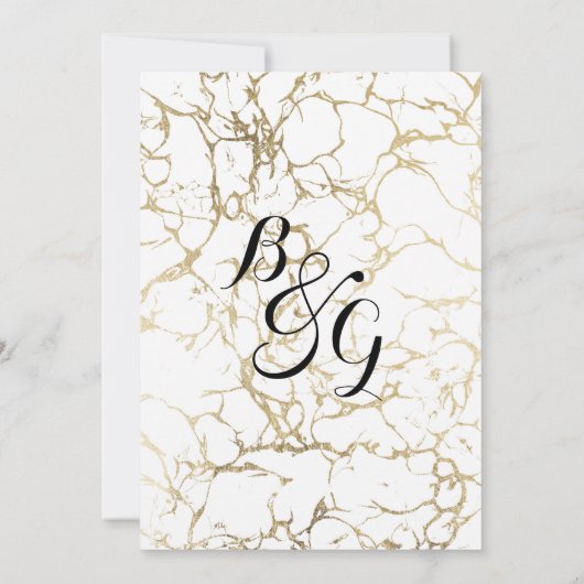 Elegant witte en gouden bruine marmer, luxe bruilo kaart (Achterkant)