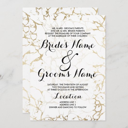 Elegant witte en gouden bruine marmer, luxe bruilo kaart (Voorkant / Achterkant)