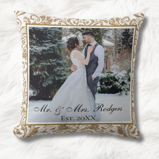 Elegant witte en gouden namaak glitters fotohuweli kussen
