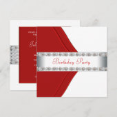 Elegant Witte en Rode Vrouwen Verjaardagsfeestje Kaart (Voorkant / Achterkant)
