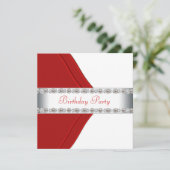 Elegant Witte en Rode Vrouwen Verjaardagsfeestje Kaart (Staand voorkant)