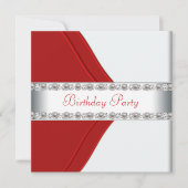 Elegant Witte en Rode Vrouwen Verjaardagsfeestje Kaart (Voorkant)