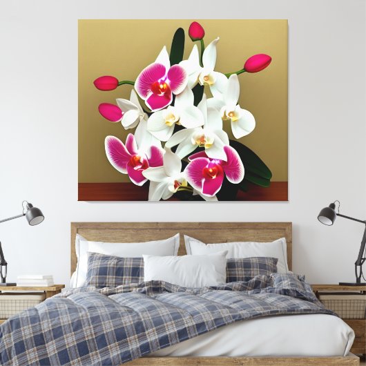 Elegant witte en roze orchideeën bouquet digital canvas afdruk (Insitu (Slaapkamer))
