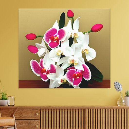 Elegant witte en roze orchideeën bouquet digital canvas afdruk (Insitu (Woonkamer))