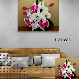 Elegant witte en roze orchideeën bouquet digital canvas afdruk