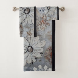 Elegant witte Floral met grijs Bad Handdoek