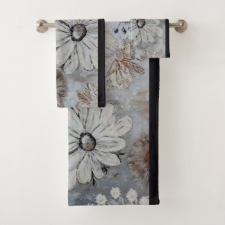 Elegant witte Floral met grijs Bad Handdoek