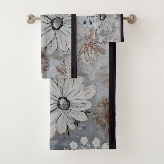 Elegant witte Floral met grijs Bad Handdoek (Insitu)