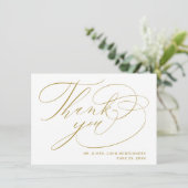 Elegant Witte Goud Moderne Huwelijk Schrift Bedankkaart (Staand voorkant)