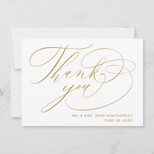 Elegant Witte Goud Moderne Huwelijk Schrift Bedankkaart (Voorkant)