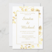 Elegant witte gouden bladeren trouwuitnodiging