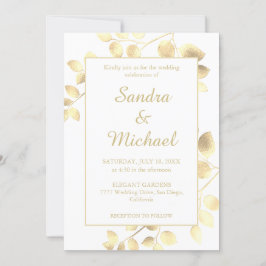 Elegant witte gouden bladeren trouwuitnodiging kaart