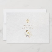 Elegant Witte Gouden Bloemen Kruis Meisje Doop  Save The Date (Achterkant)