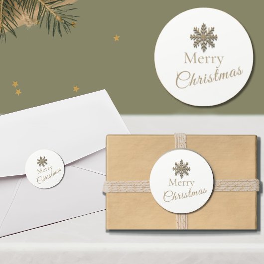 Elegant Witte Gouden Sneeuwvlok Prettig Kerstfeest Ronde Sticker