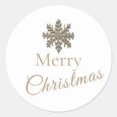 Elegant Witte Gouden Sneeuwvlok Prettig Kerstfeest Ronde Sticker (Voorkant)