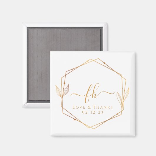 Elegant Witte Gouden Trouw Geschenk met Monogram B Magneet (Voorkant / Achterkant)