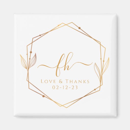 Elegant Witte Gouden Trouw Geschenk met Monogram B Magneet (Voorkant)