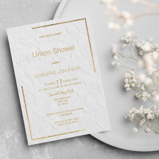 Elegant witte goudflorale kant Linens Shower Kaart