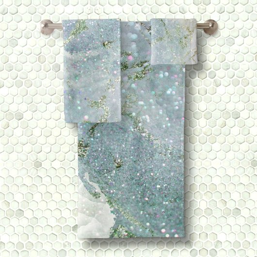 Elegant witte grijze zilverglittermarmer bad handdoek