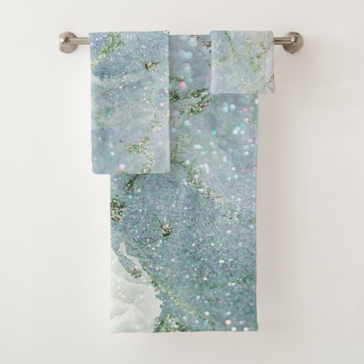 Elegant witte grijze zilverglittermarmer bad handdoek (Insitu)