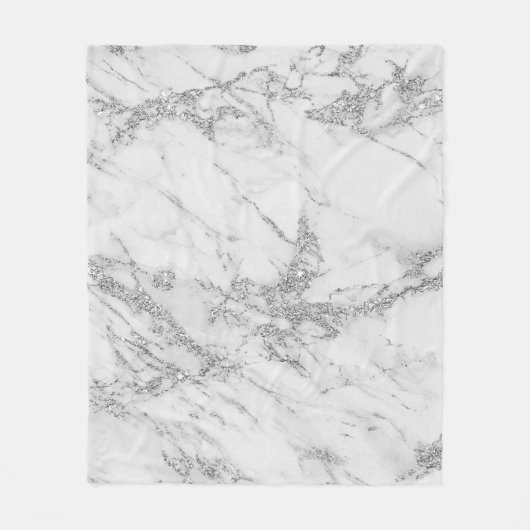 Elegant witte grijze zilverglittermarmer fleece deken (Voorkant)