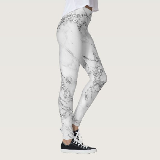 Elegant witte grijze zilverglittermarmer leggings (Rechts)
