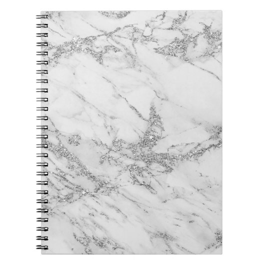Elegant witte grijze zilverglittermarmer notitieboek (Voorkant)