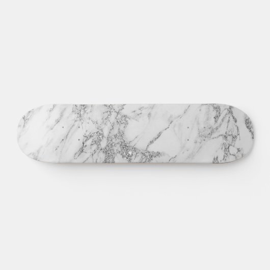 Elegant witte grijze zilverglittermarmer persoonlijk skateboard (Horizontaal)