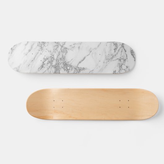 Elegant witte grijze zilverglittermarmer persoonlijk skateboard (Horizontaal)